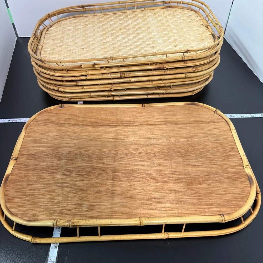 Unbranded Bamboo Serving Trays Set of 8 Brown Woven Wood Boho Decor Tiki Tray
